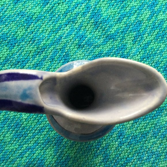 Beautiful handled ceramic vase water pitcher birds butterflies hand painted blue - Picture 9 of 10